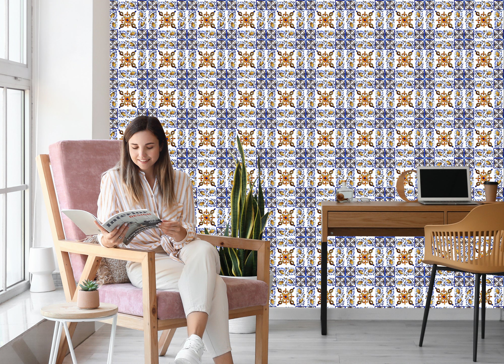 Tapeta Do Jadalni, Mozaika Imitacja Płytek Kwiaty
