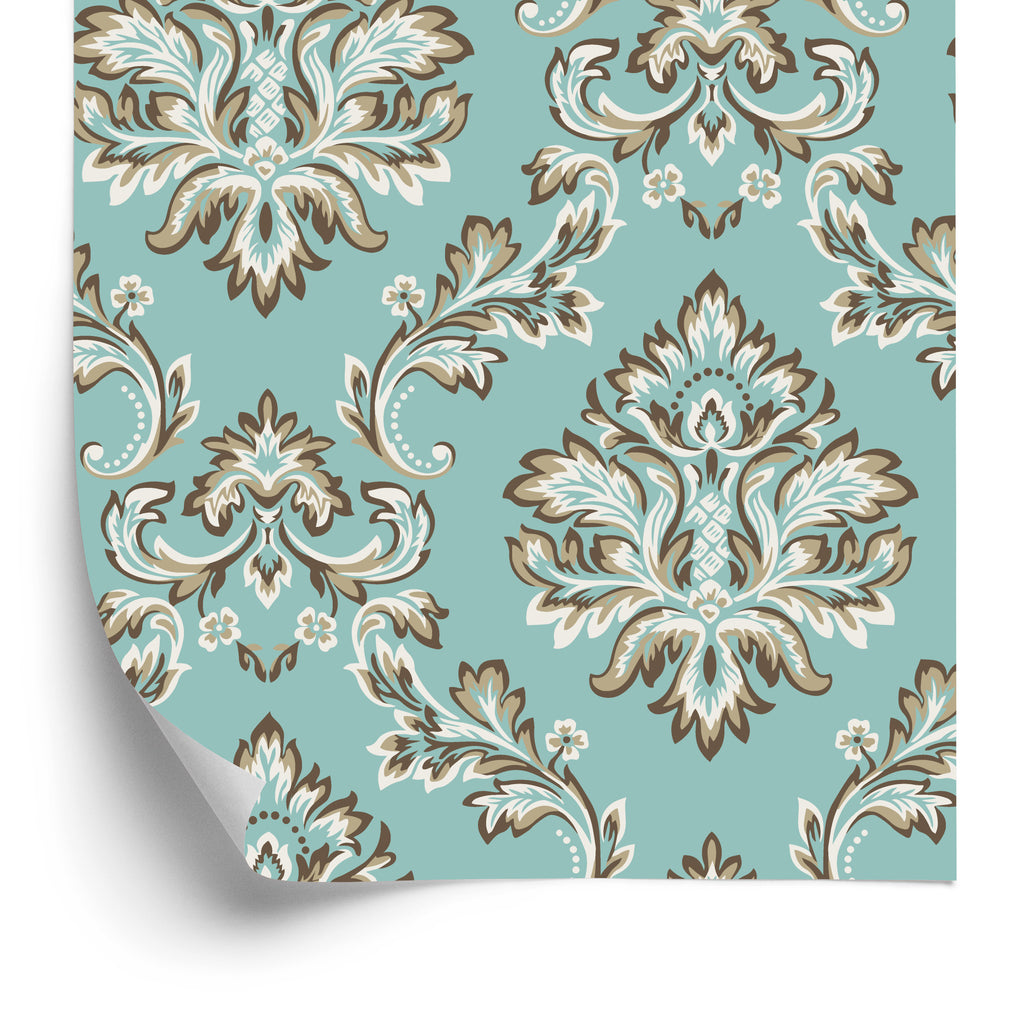 Tapeta Turkusowa - Ornament W Stylu Barokowym