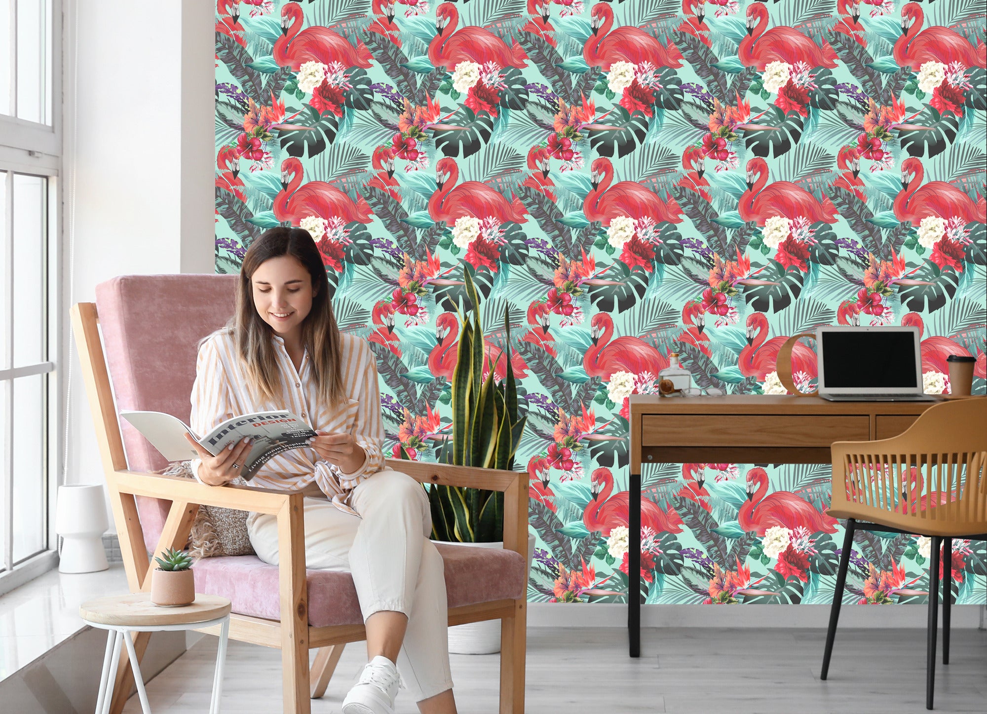 Tapeta Flamingi, Kwiaty, Natura, Do Salonu
