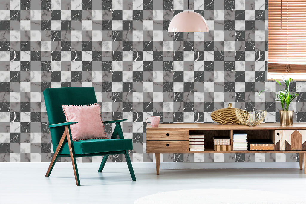 Tapeta Modernistyczna Szara Krata Na Wzór Marmuru