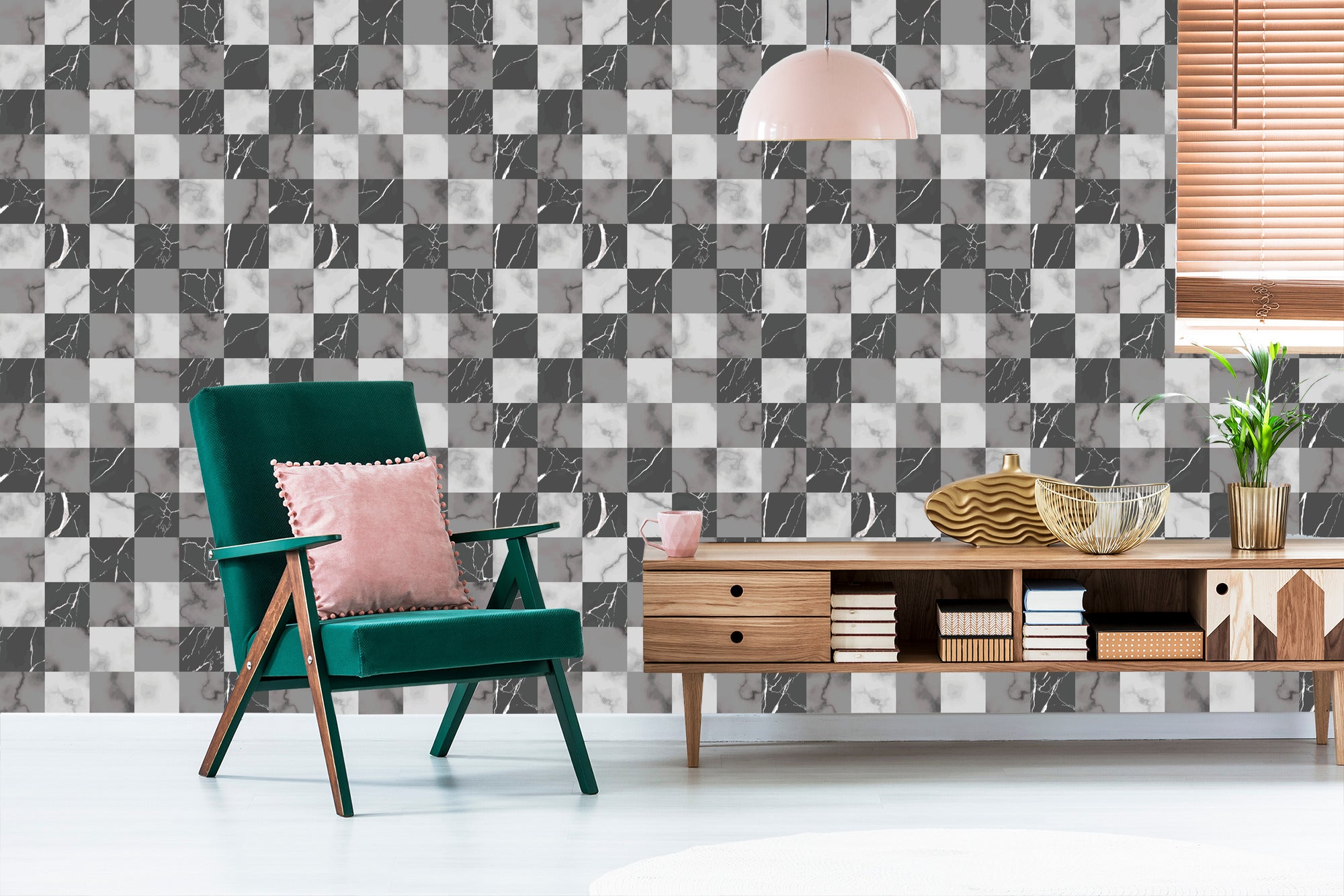 Tapeta Modernistyczna Szara Krata Na Wzór Marmuru