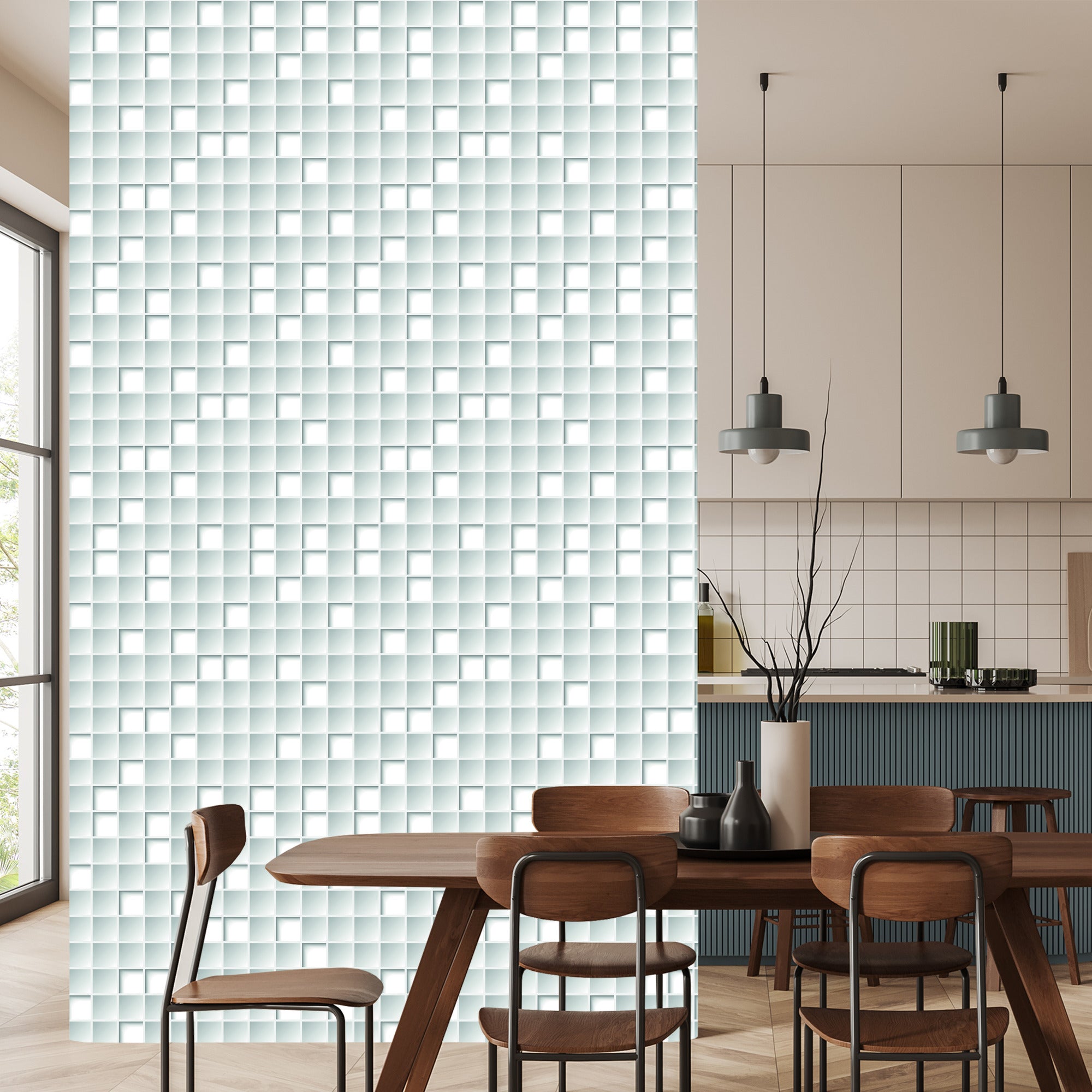 Tapeta 3D, Figury Geometryczne, Kwadraty, Salon
