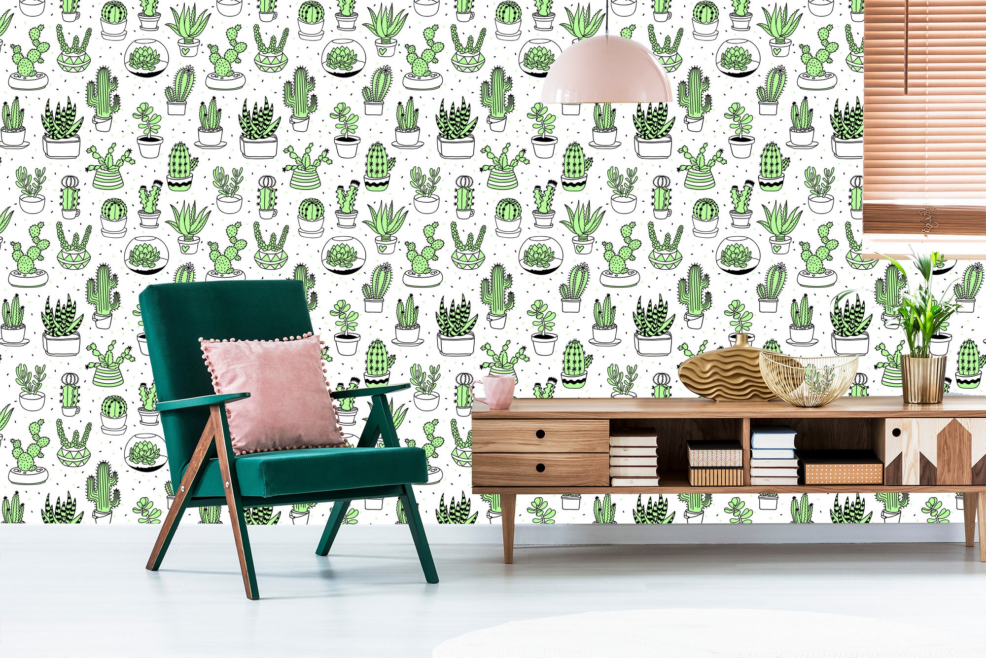 Tapeta Do Sypialni, Kaktusy W Stylu Skandynawskim