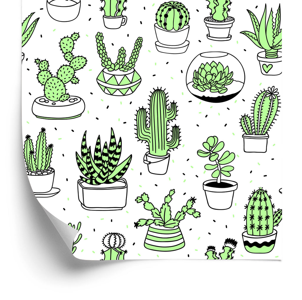 Tapeta Do Sypialni, Kaktusy W Stylu Skandynawskim