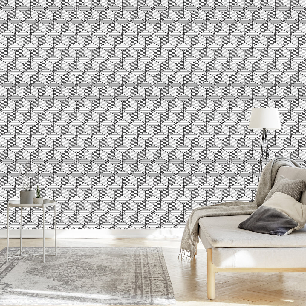 Tapeta Geometryczna-Czarno-Białe Sześciany
