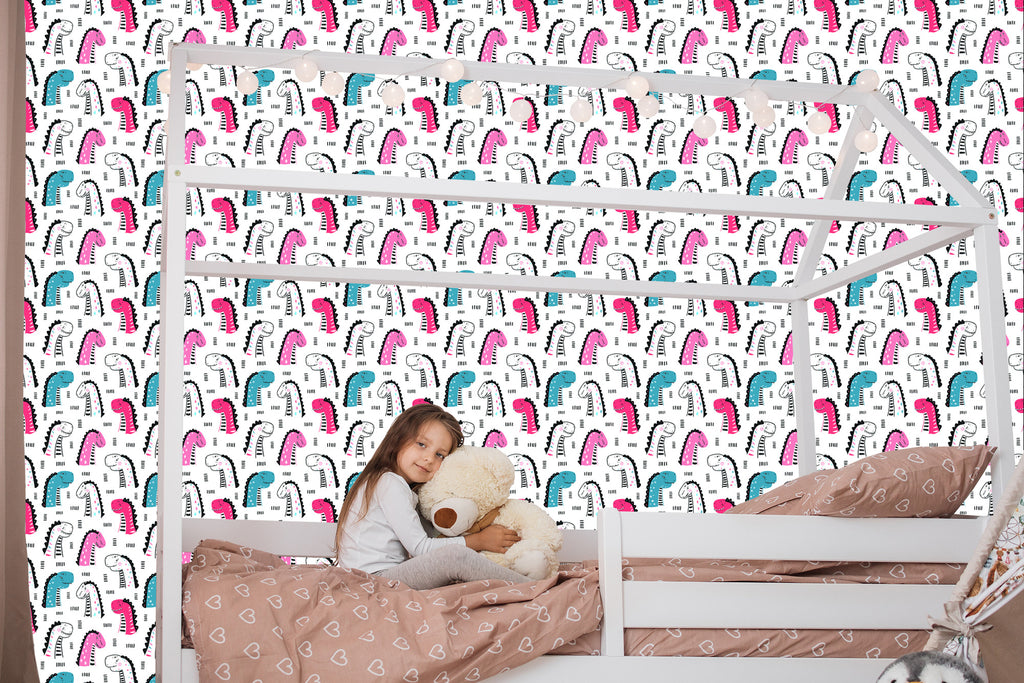 Tapeta Dla Dzieci W Kolorowe Dinozaury, Kropki