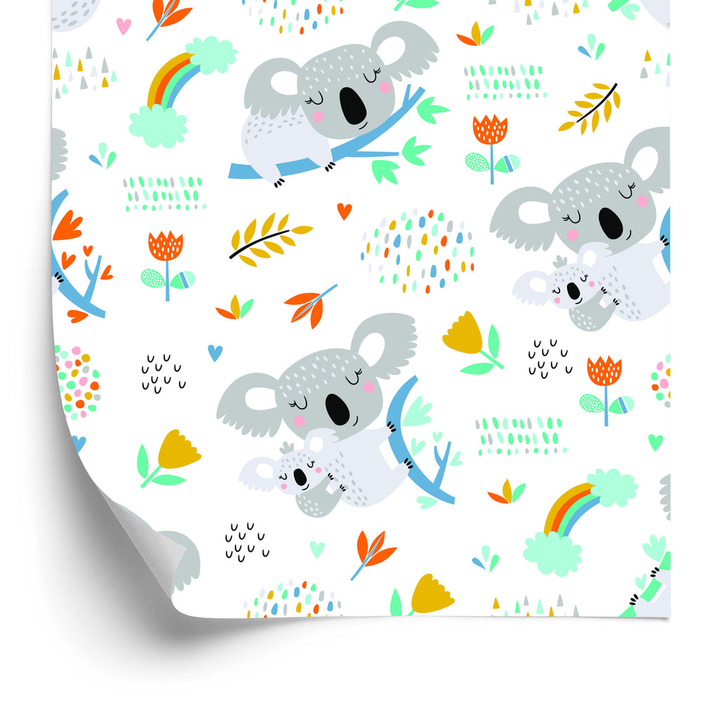 Tapeta Dla Chłopca, Koala, Tęcza, Chmury, Kwiaty