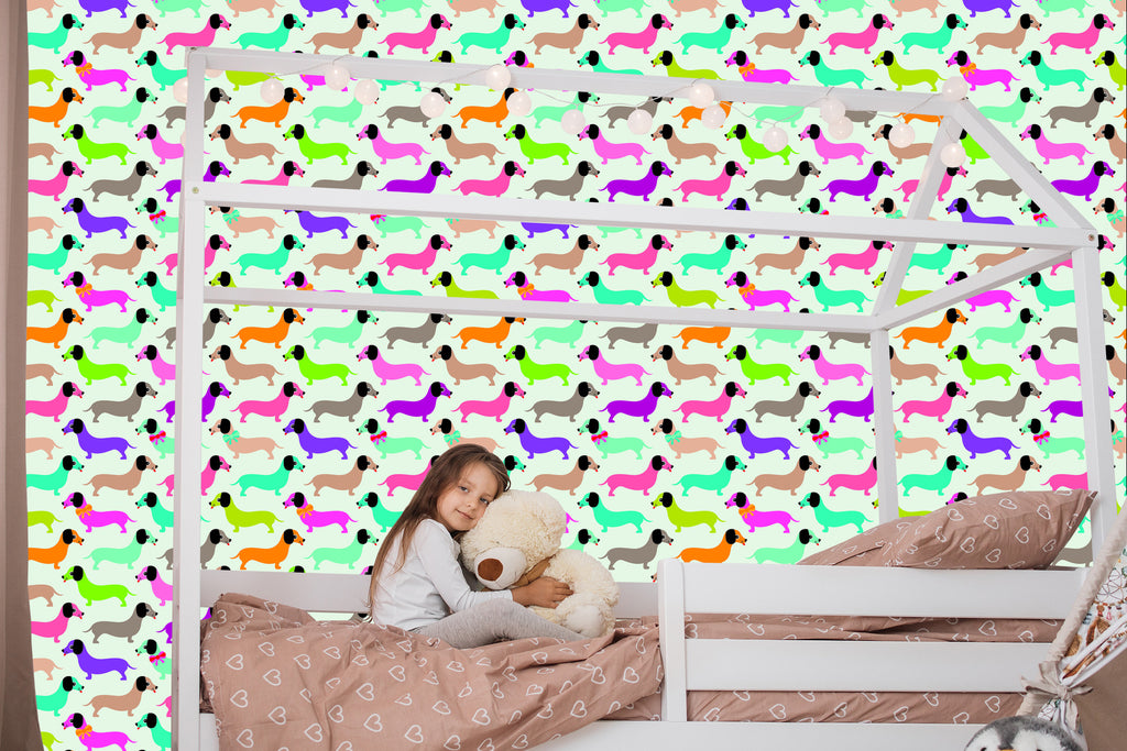 Tapeta Kolorowe Pieski, Jamniki, Pokój Dziewczynki