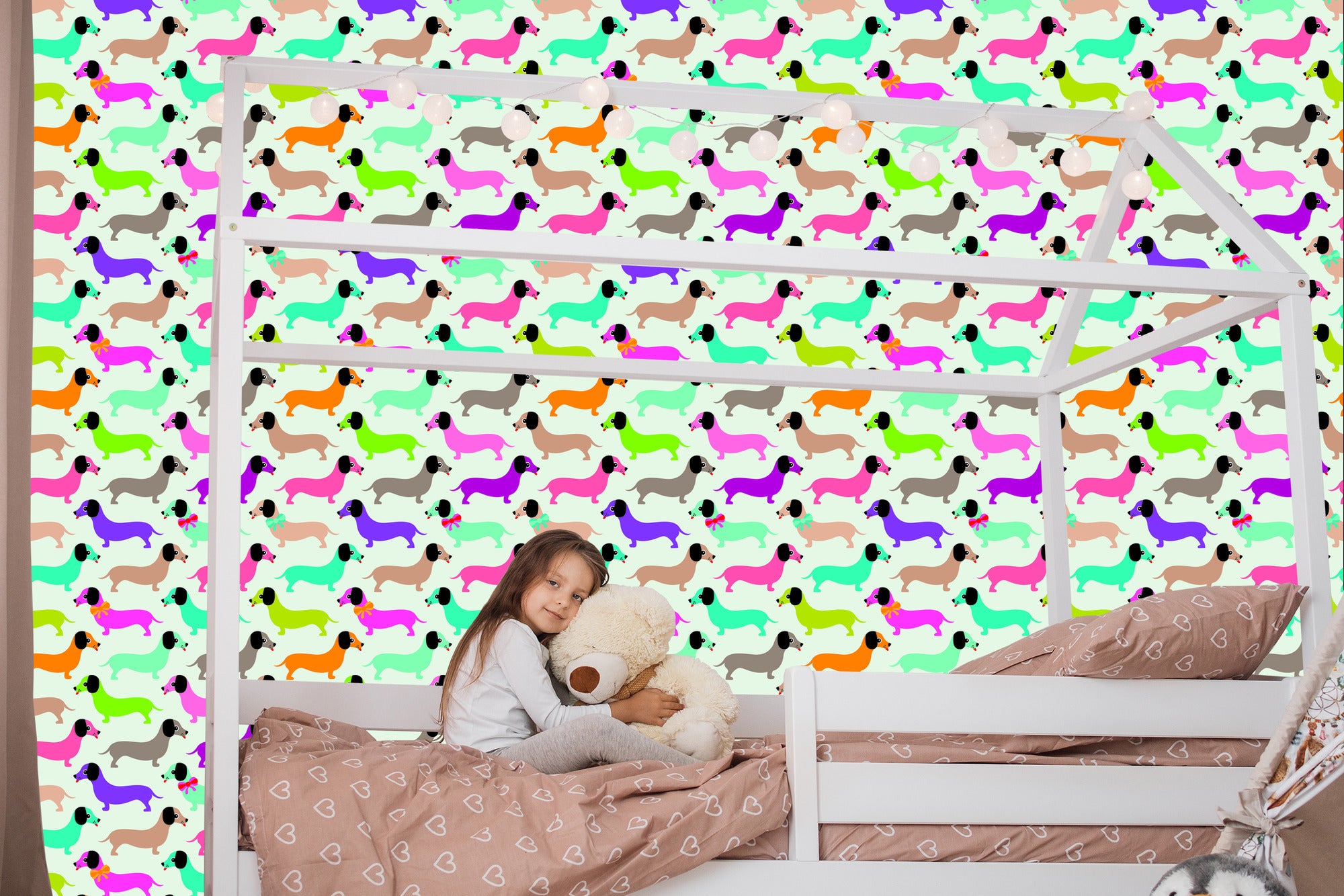 Tapeta Kolorowe Pieski, Jamniki, Pokój Dziewczynki