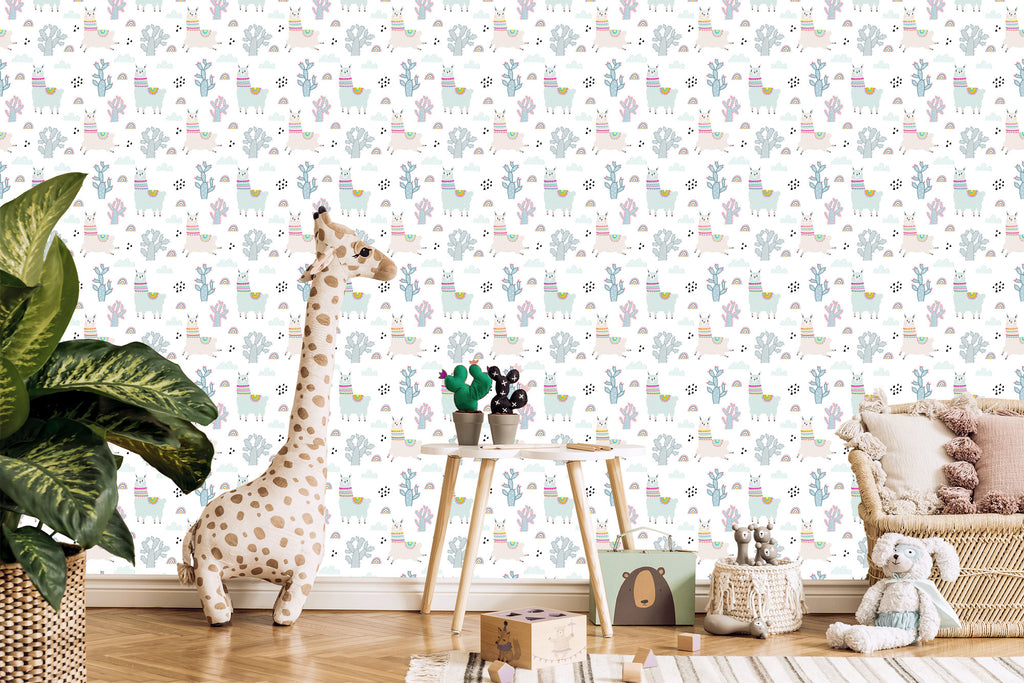 Tapeta Dla Dziewczynki Lamy Chmurki Tęcza