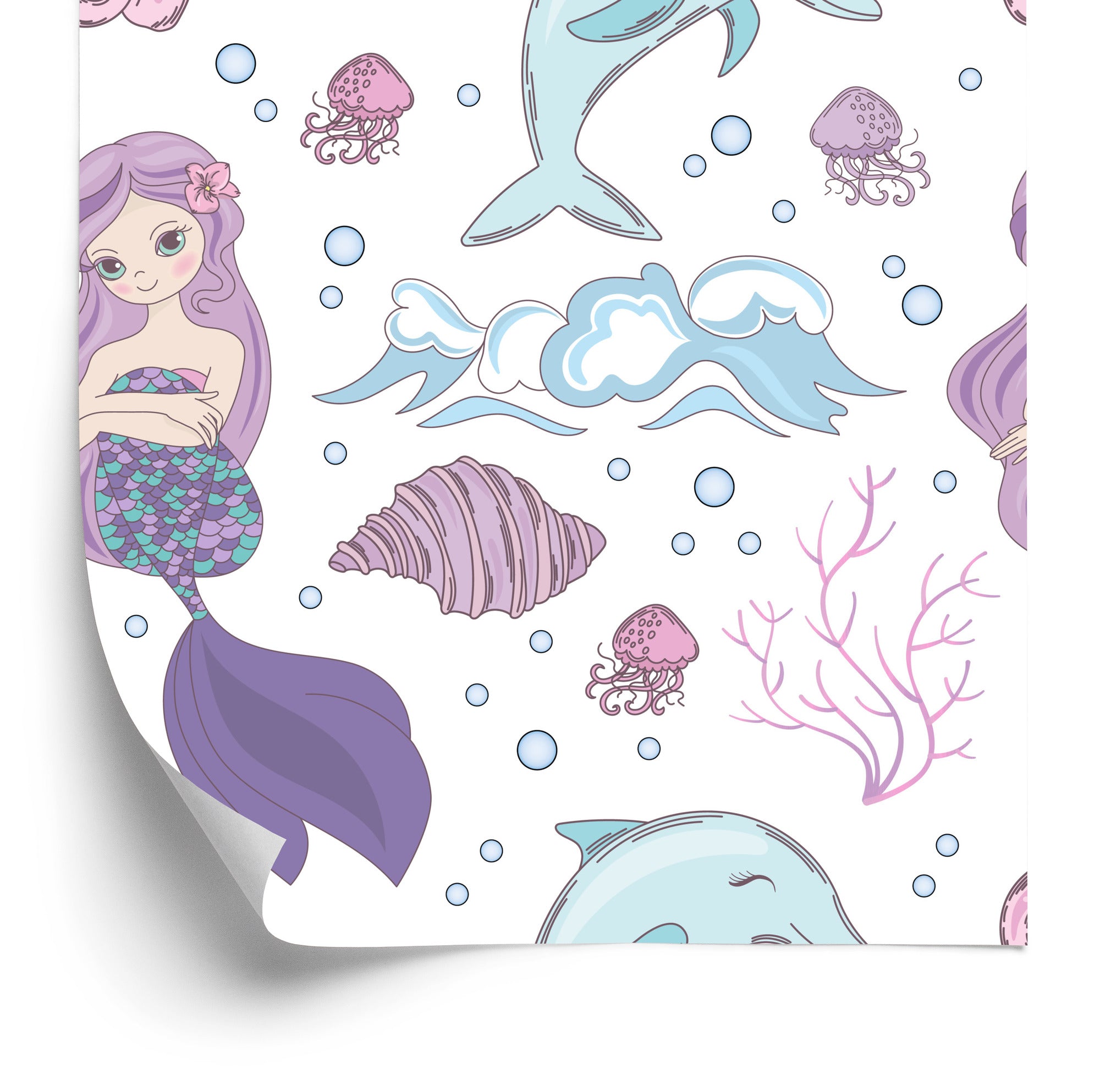 Tapeta Kolorowe Syrenki I Delfiny