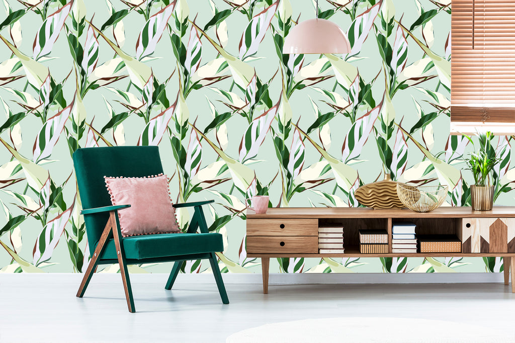 Tapeta W Stylu Retro Wzory Liście Natura