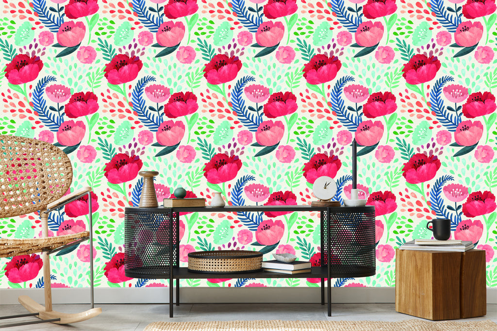 Tapeta Retro Maki Wśród Zieleni