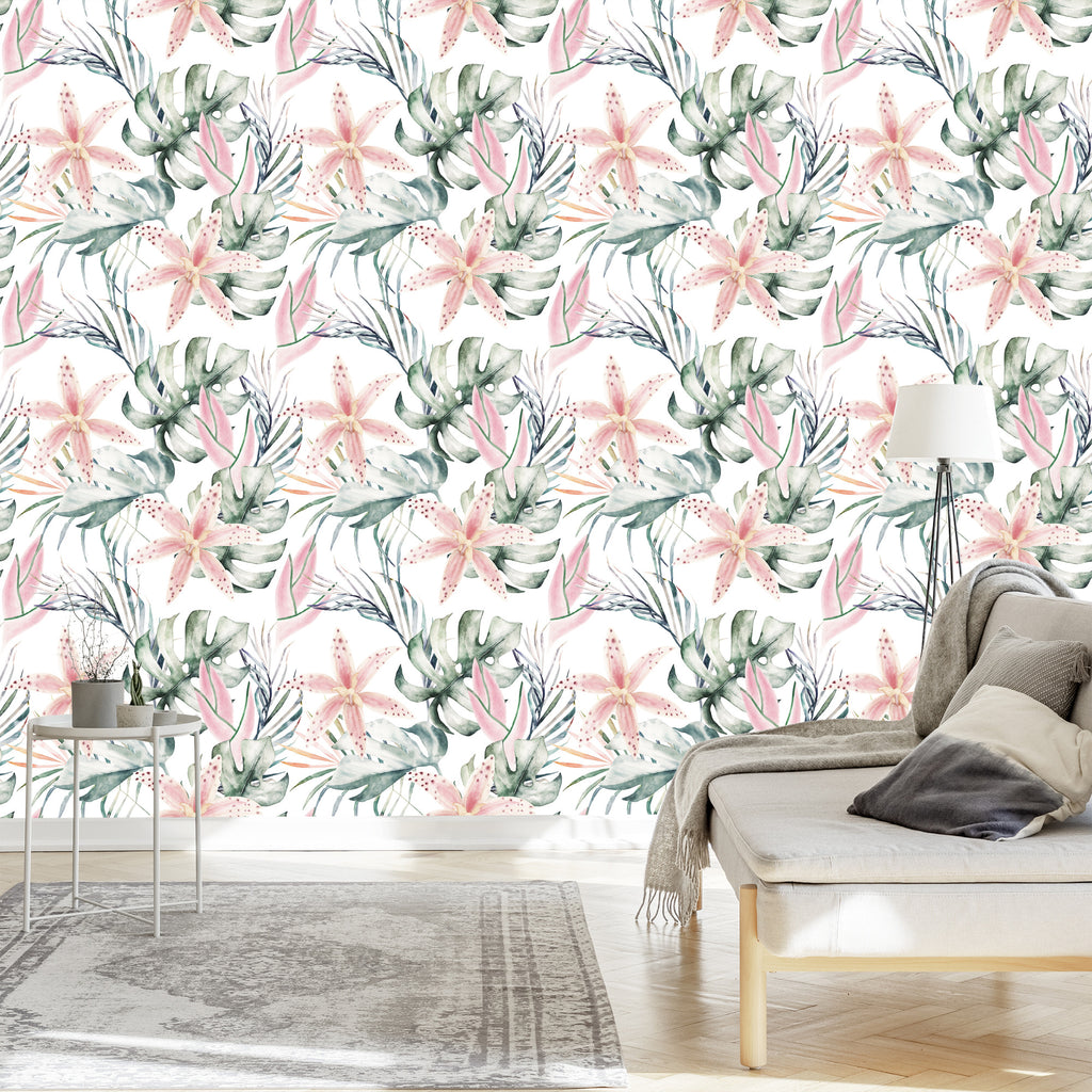 Tapeta Tropikalne Orchidee Z Liśćmi