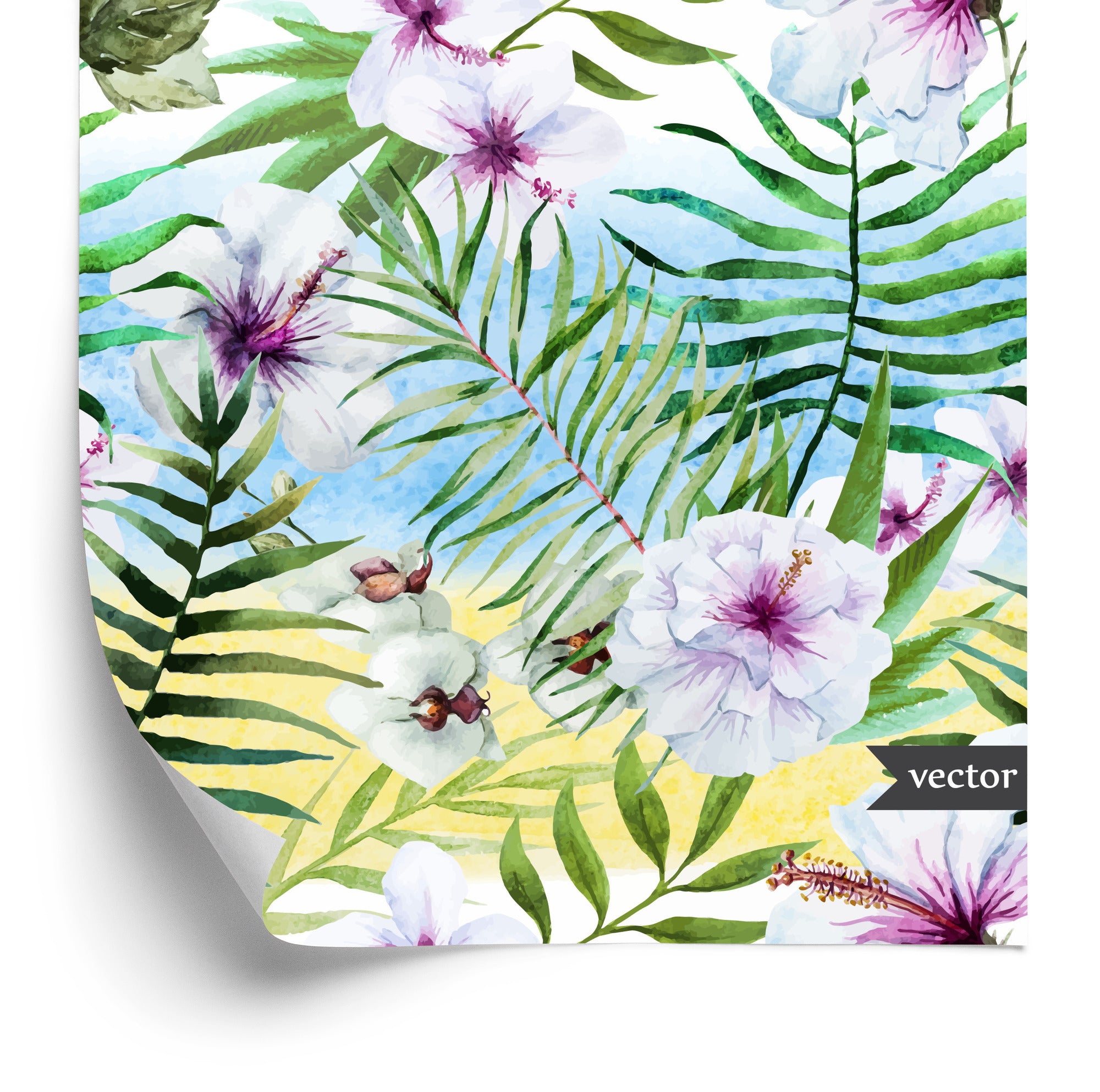 Tapeta Hibiskus, Orchidea I Liście Palmowe