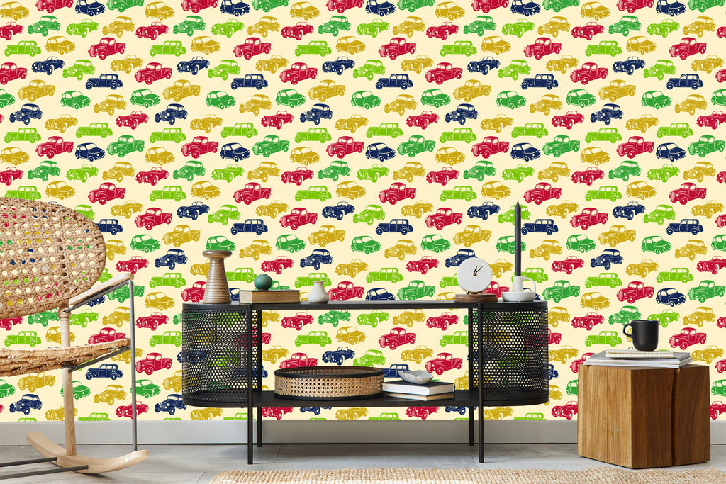 Tapeta Dla Dzieci - Kolorowe Samochody W Stylu Retro