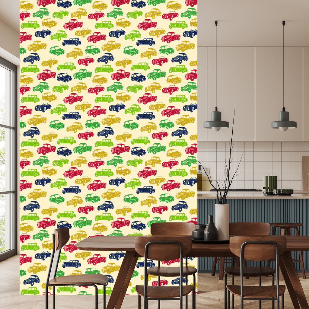 Tapeta Dla Dzieci - Kolorowe Samochody W Stylu Retro