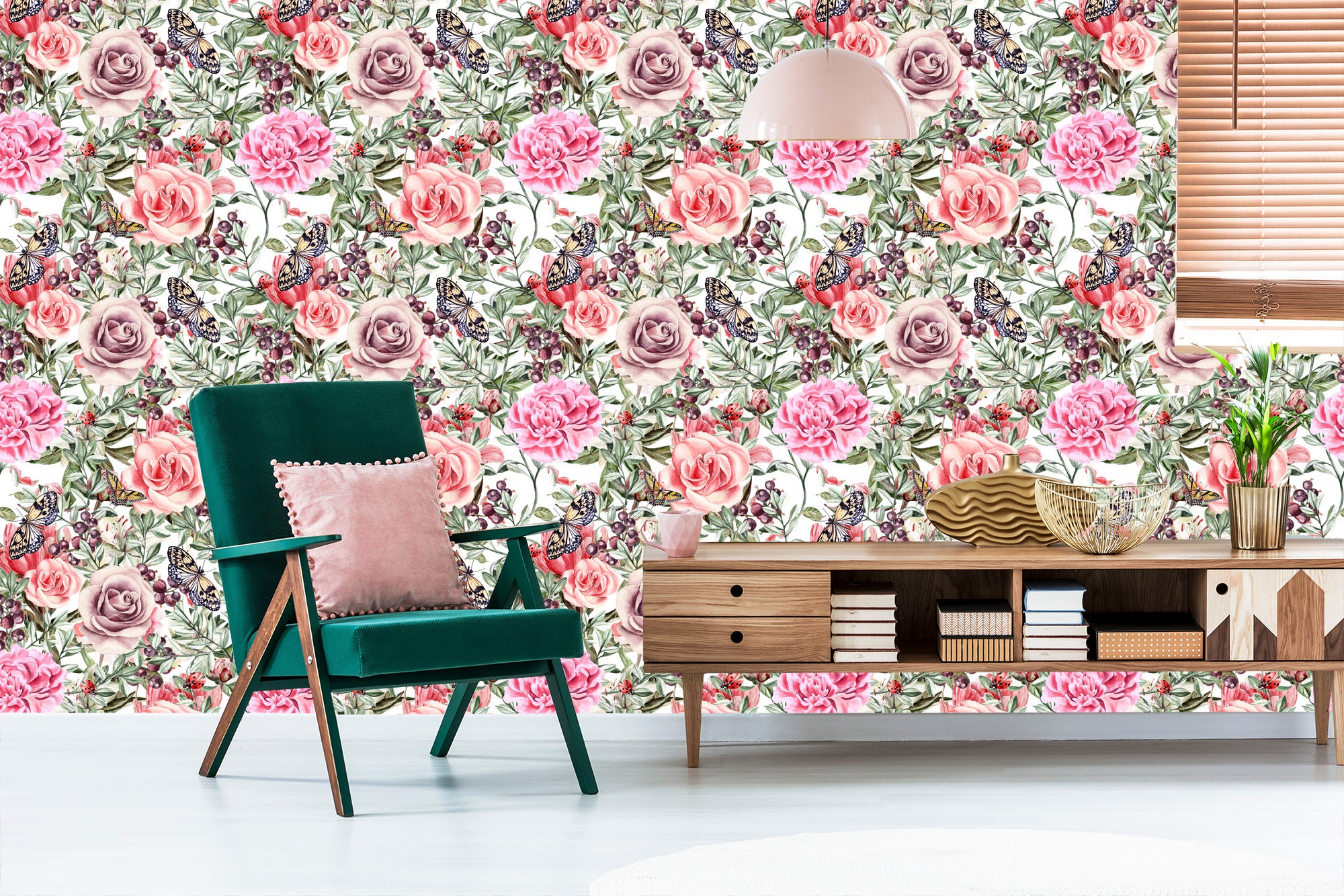 Tapeta Kolorowe Róże I Peonie-Akwarela