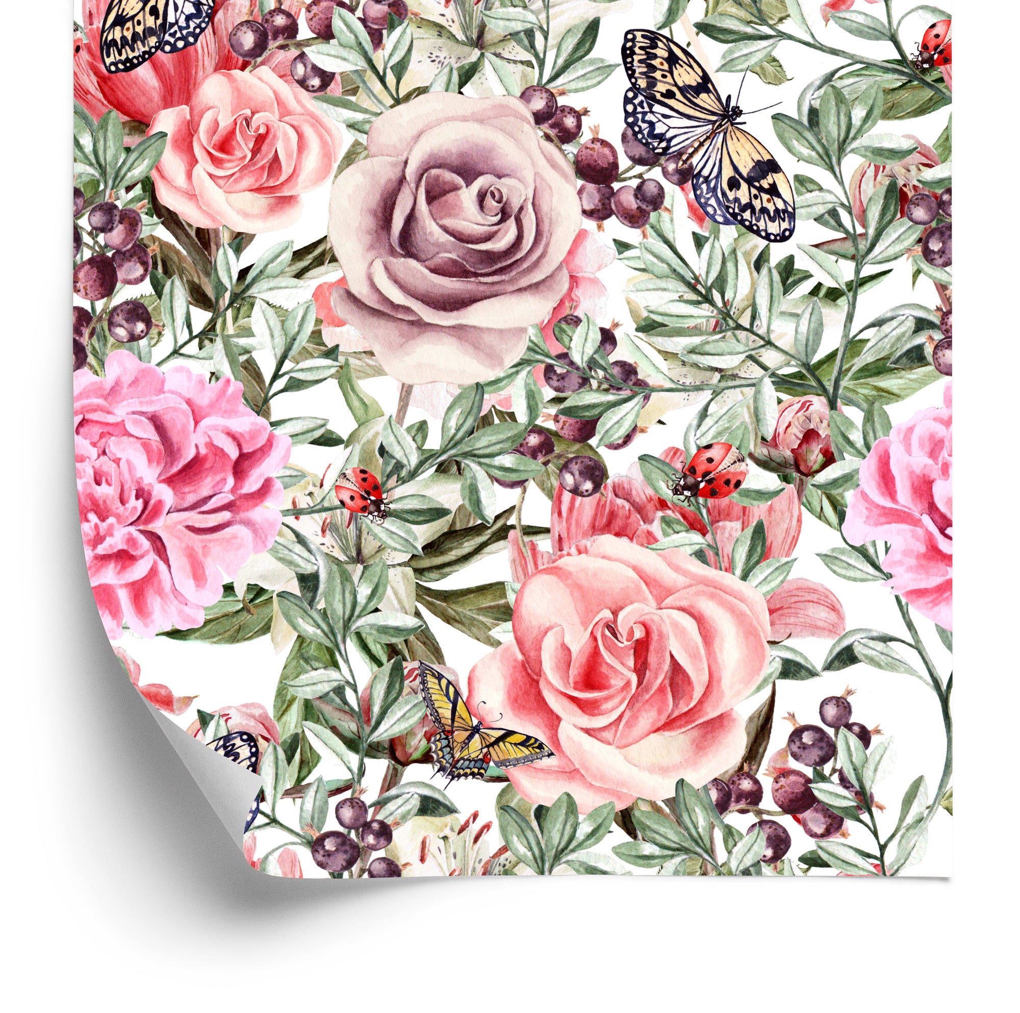 Tapeta Kolorowe Róże I Peonie-Akwarela