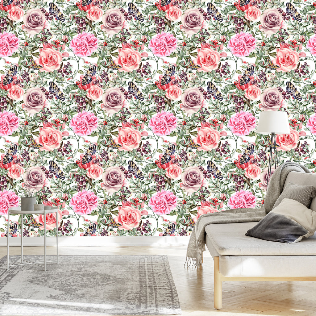 Tapeta Kolorowe Róże I Peonie-Akwarela