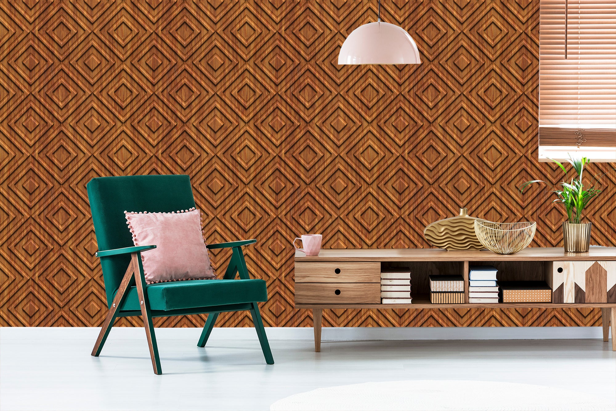 Tapeta Drewniany Wzór Geometryczny Retro