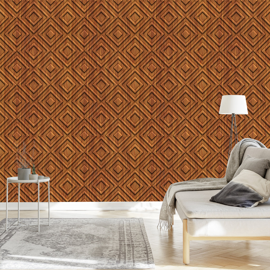Tapeta Drewniany Wzór Geometryczny Retro