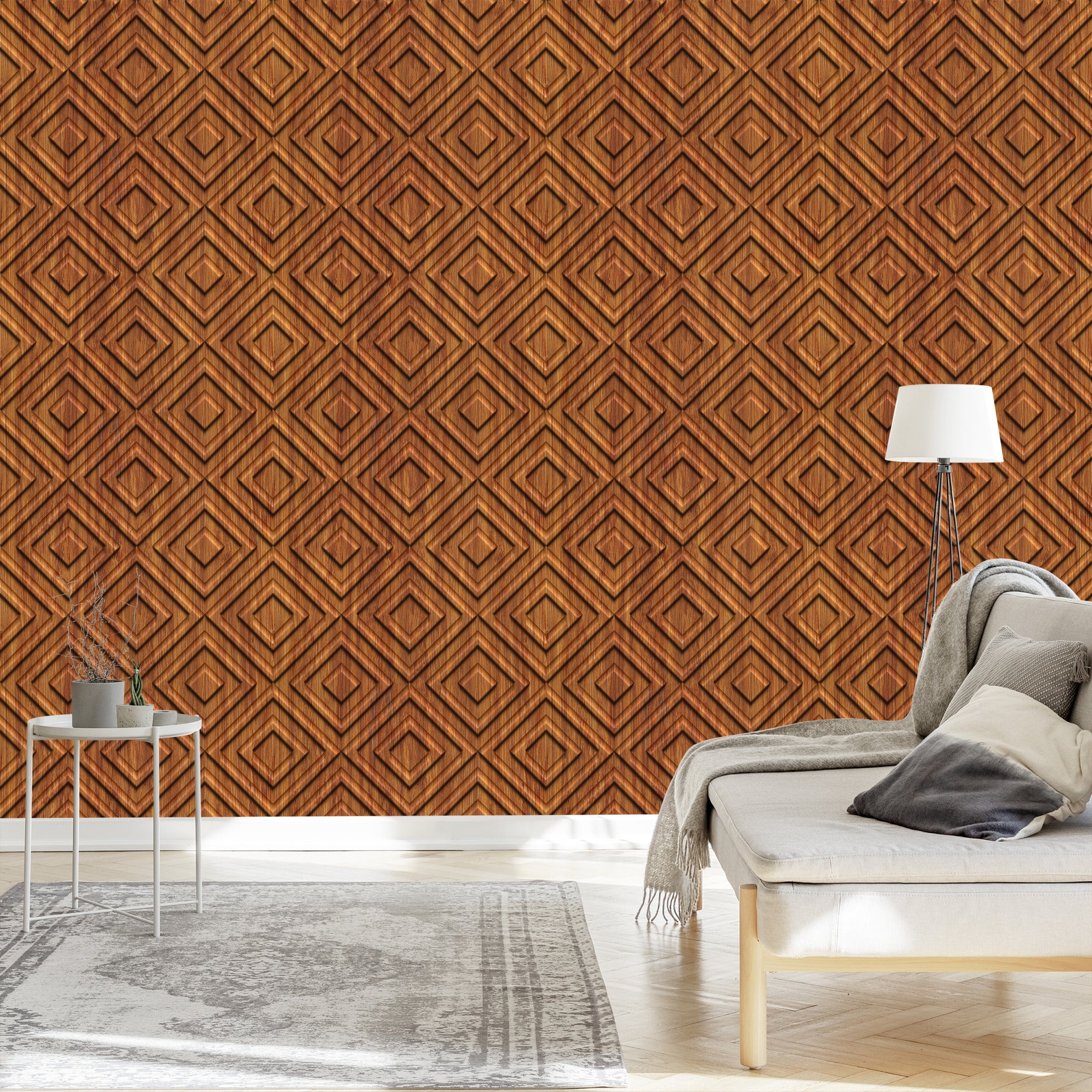 Tapeta Drewniany Wzór Geometryczny Retro