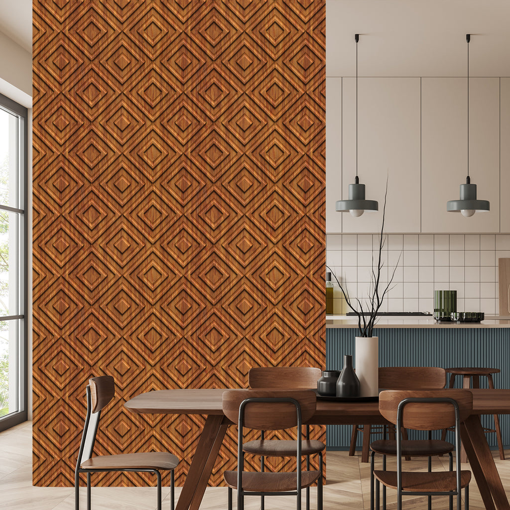 Tapeta Drewniany Wzór Geometryczny Retro