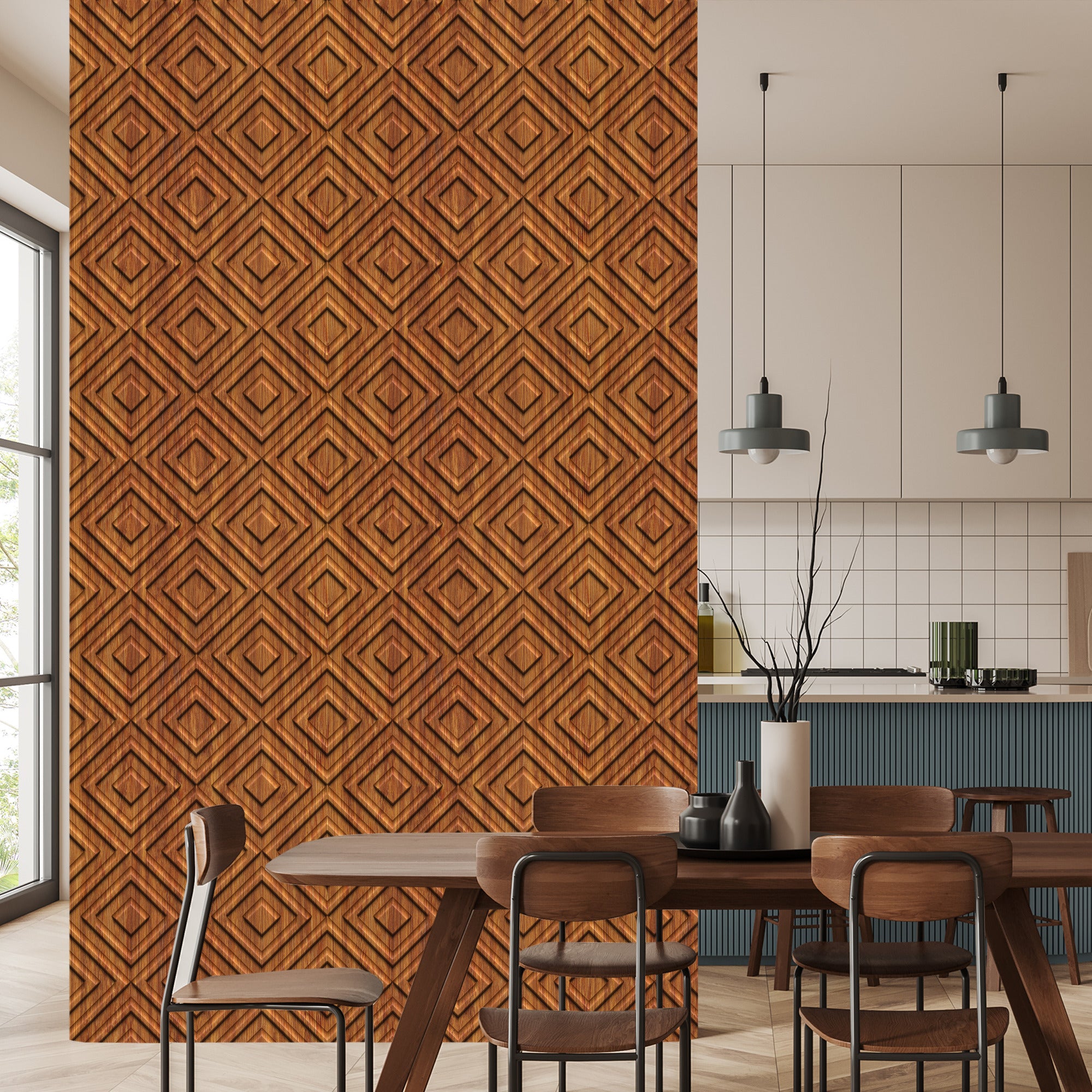 Tapeta Drewniany Wzór Geometryczny Retro