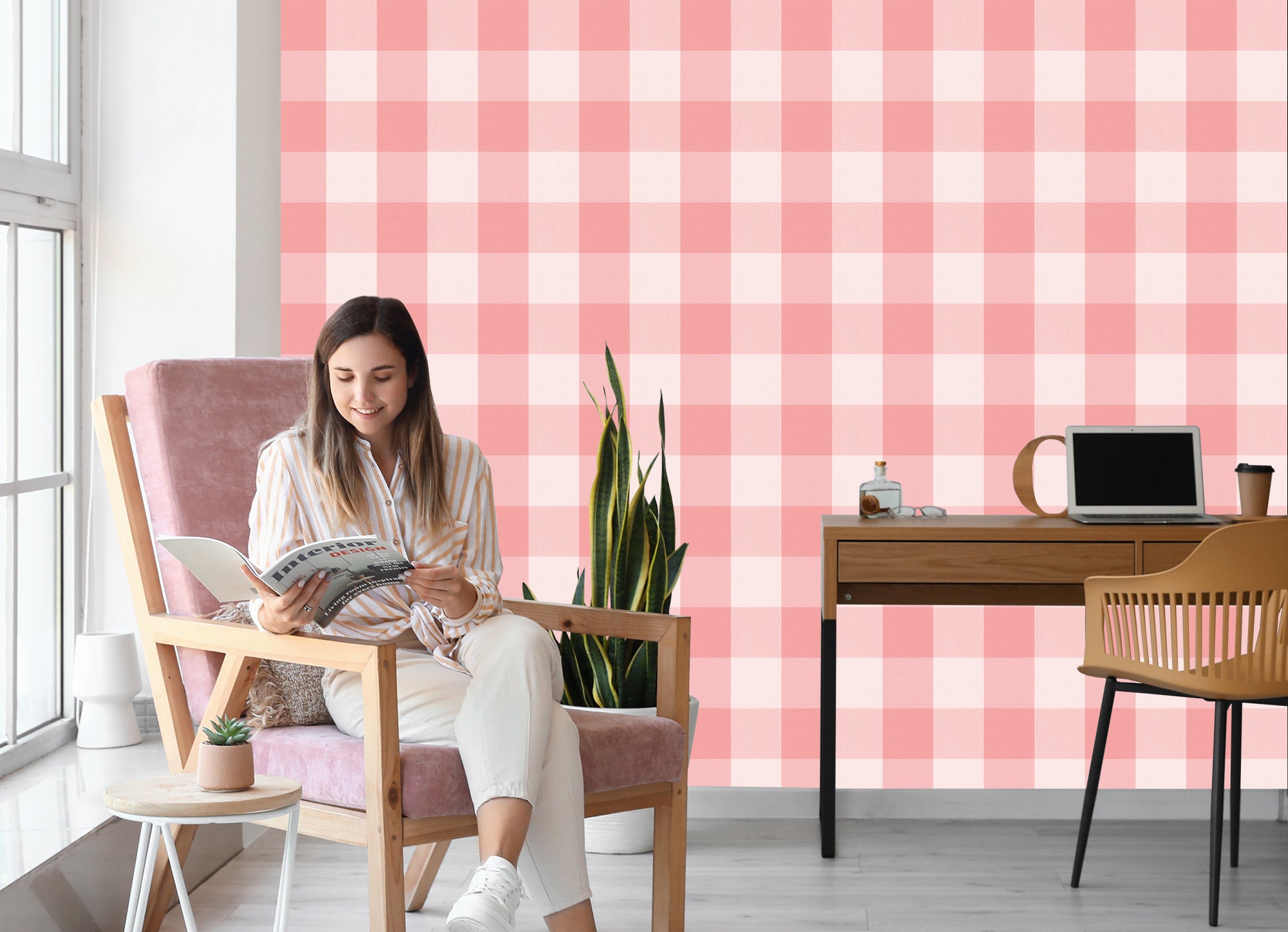 Tapeta Minimalistyczna Krata W Pastelowych Barwach