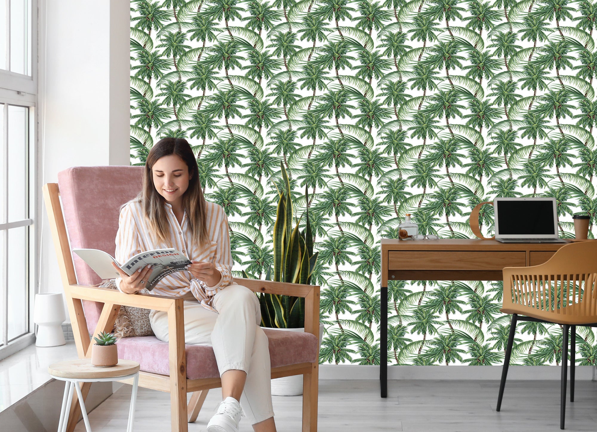 Tapeta Zieleń Natura Drzewa Palmy Sypialnia Salon